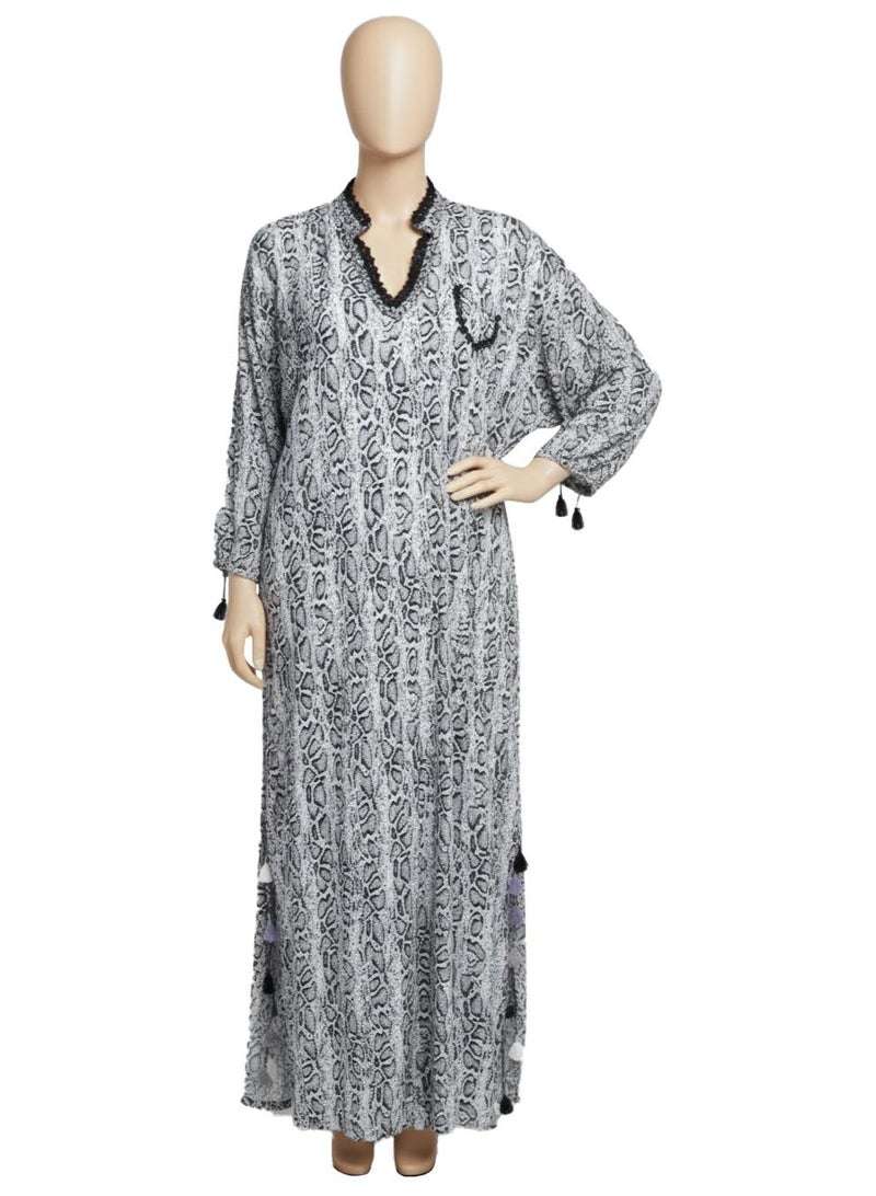 Sophisticated Oriental Dance Galabeya – Long Form-Fitting Dress with Sexy Side Slit , Model 637 , Black * White - Image 1